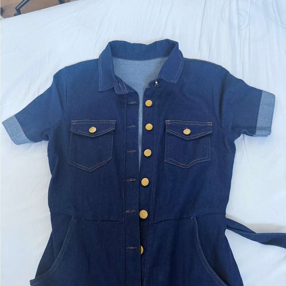 Trendy Blue Denim Jumpsuit with Belt
